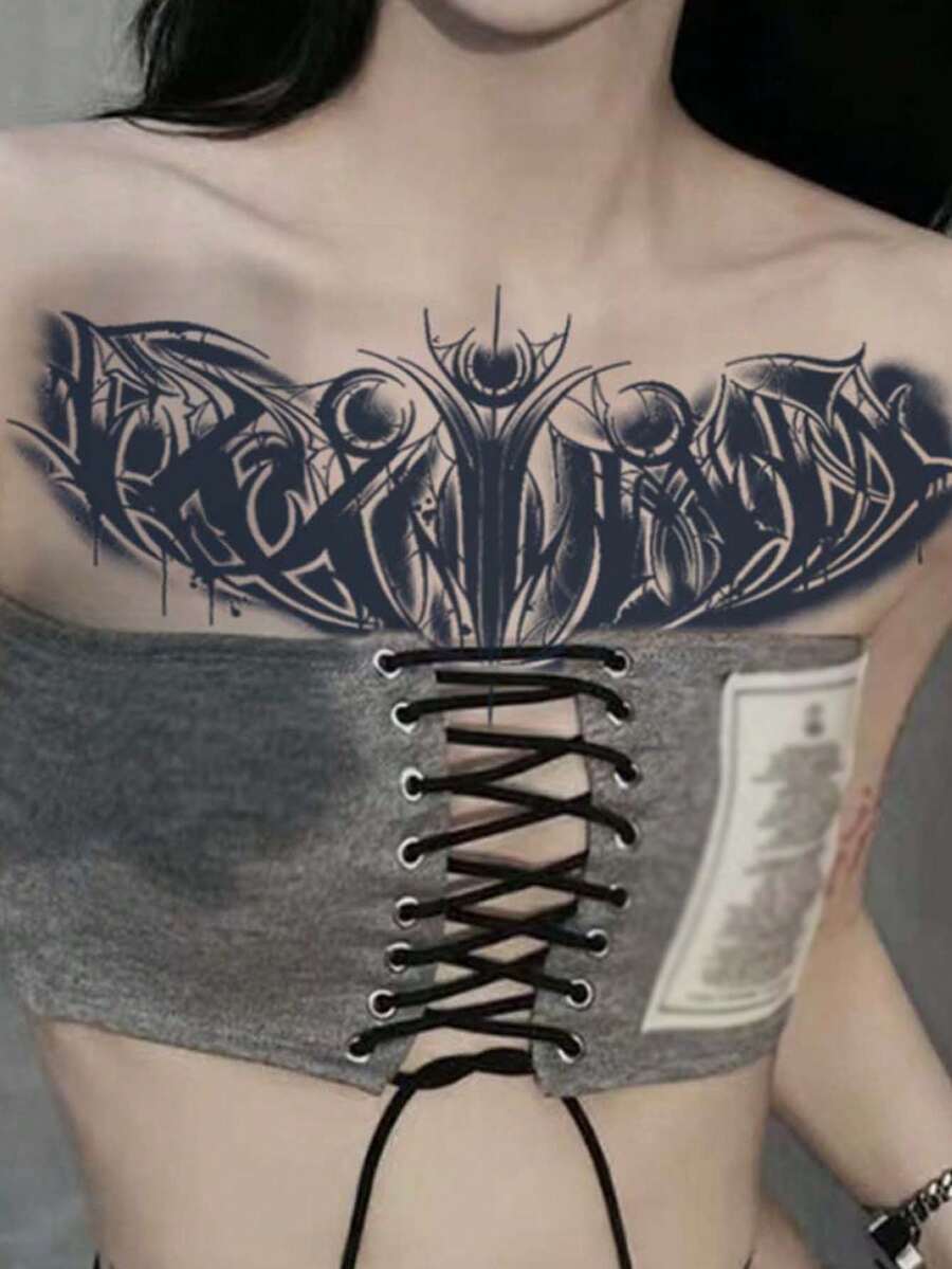 1pc Black Flower Tattoo Sticker Waterproof Non-reflective Men's And Women's Chest Pattern - Black - View 1