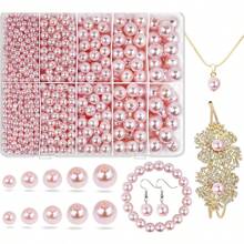 珠子用於首飾製作,980個4mm 6mm 8mm 10mm 12mm帶孔的淺粉色珍珠手工珠子,用於項鍊,手鍊,耳環,項鍊,婚紗裝飾,珠子間距鬆散