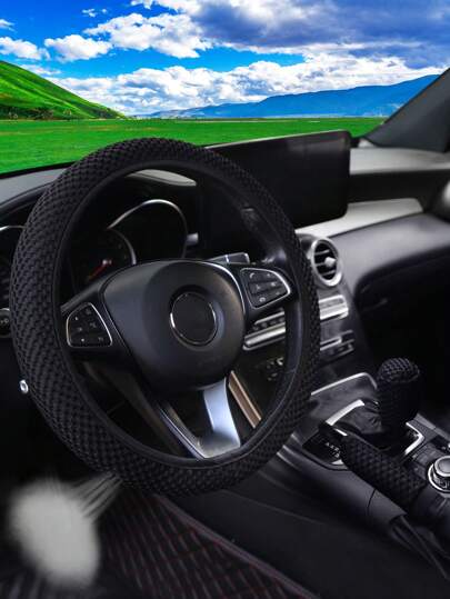 MEIKAXIU 3 Piezas Cubierta De Rueda De Masaje 3d Transpirable Para Coche, Cubierta De Freno De Mano, Conjunto De Cubierta De Engranaje De Cambio, Accesorios Universales Para Coche, Apto Para Rueda De Dirección De 14.5-15 Pulgadas, Para Mujeres