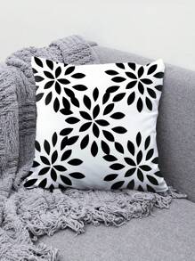 4pcs Geometric Arrow, Heart, Leaf Print Pillowcase, Black