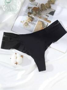 纯色无缝低腰女士性感丁字裤，黑色 - 黑色 - 查看 4