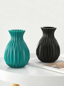 1pc Ceramic-look Plastic Hydroponics Vase For Flowers Arrangement - Mint Green - View 2