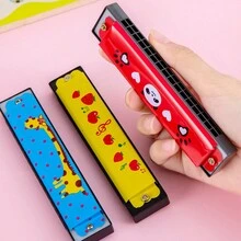 1pc Iron Metal Painted Double Row 16 Holes Can Blow Harmonica Musical Instruments Toy Cartoon Mouth Organ Random Color Style Gift For Beginners - Multicolor - View 3