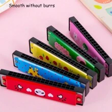 1pc Iron Metal Painted Double Row 16 Holes Can Blow Harmonica Musical Instruments Toy Cartoon Mouth Organ Random Color Style Gift For Beginners - Multicolor - View 5