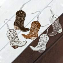 2 Paia/set Orecchini in legno con stivaletti da cowboy selvaggi dell"ovest vintage - Perfetti per feste vacanziere e uso quotidiano
