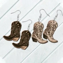 2 Paia/set Orecchini in legno con stivaletti da cowboy selvaggi dell"ovest vintage - Perfetti per feste vacanziere e uso quotidiano