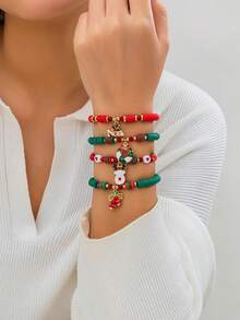 4入組/套時尚聖誕老人吊墜多元素手鍊,彩虹軟陶聖誕手鍊套裝,可愛女孩的聖誕禮物 - 彩色 - 查看 2
