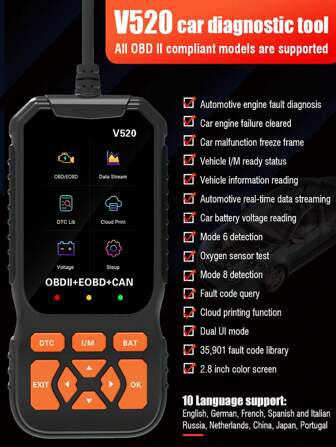 OBD2 Scanner Live Data Professional Mechanic OBDIl Diagnostic CodeReader Tool For Check Engine Light Cloud Printing Daul Ul Mode