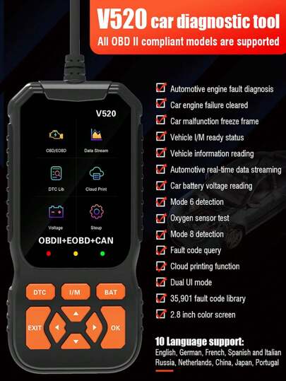 OBD2 Scanner Live Data Professional Mechanic OBDIl Diagnostic CodeReader Tool For Check Engine Light Cloud Printing Daul Ul Mode