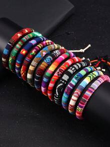 8-12pcs/Set Bracelets Bohemian Summer Beach Party Dress Decor Colorful Ankle Bracelets Thin Rope Unisex Handmade Adjustable Elastic Weaving Bracelets Chain Jewelry Festival Friendship Lucky Hand Rope Teacher Gift For Men Women Couple Teen - Multicolor - View 3