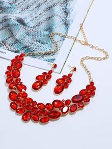 Juego De Joyas De Lujo De Collar Y Aretes Con Incrustaciones De Pedrería - Negro - Ver 3