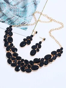Juego De Joyas De Lujo De Collar Y Aretes Con Incrustaciones De Pedrería - Negro - Ver 7
