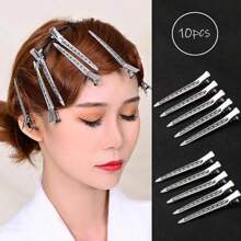 10 件合金新年节日无痕发夹，固定刘海，梳理头发，鳄鱼发夹，适合化妆师、理发师、家庭使用 - 銀色 - 查看 1