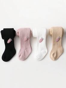 4pcs Kids' Plaid & Bowknot & Stripe Pattern Tights For Layering - Multicolor - View 3