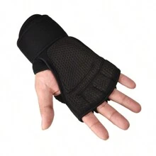 Guantes para deportes, uso para gimnasio ajustable con muñequera para agarre y control de fuerzo, para hombre y mujer ideal para cargar pesas y hacer ejercicio - Negro - Ver 4