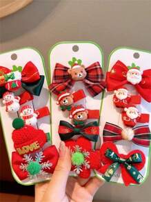 15件套圣诞发夹，女士款，圣诞老人/雪花/五角星/蝴蝶结设计，婴儿发夹套装，新年礼物，圣诞节 - 彩色 - 查看 1