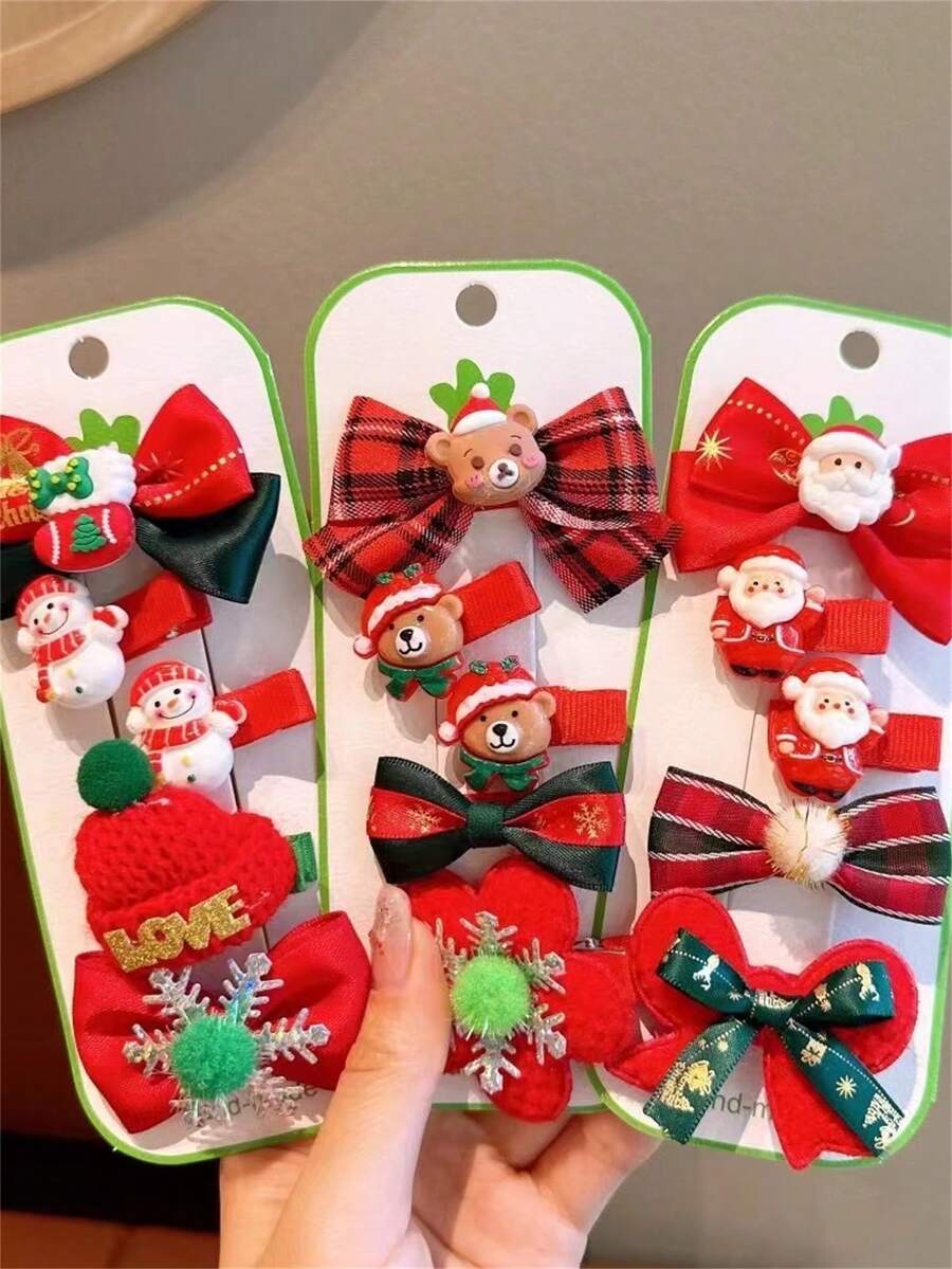 15件套圣诞发夹，女士款，圣诞老人/雪花/五角星/蝴蝶结设计，婴儿发夹套装，新年礼物，圣诞节 - 彩色 - 查看 1
