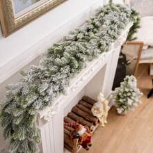 1 件，78 英寸超大人造圣诞松叶花环，高度逼真的松叶，雪花效果，圣诞花环装饰，非发光人造花环，适合户外或室内使用，优质柔软绿色节日装饰，适用于家庭、花园、婚礼、派对