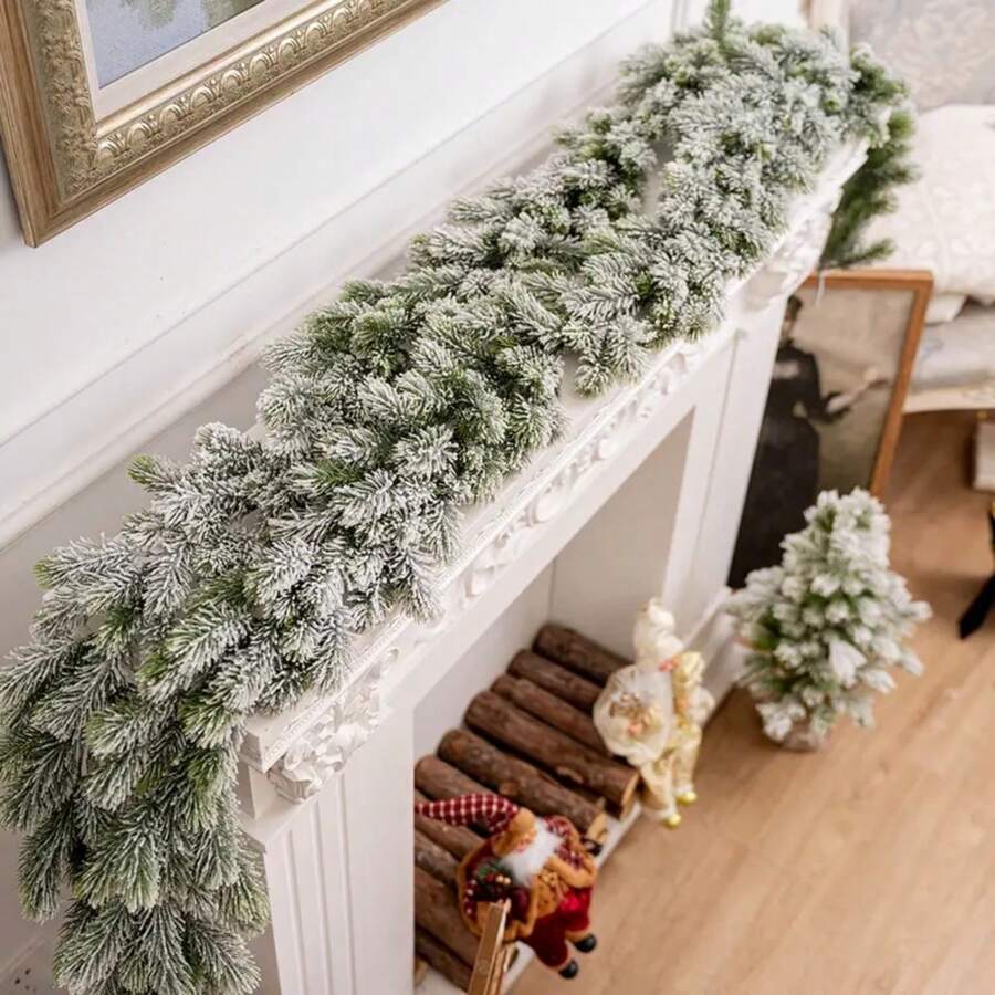 1 件，78 英寸超大人造圣诞松叶花环，高度逼真的松叶，雪花效果，圣诞花环装饰，非发光人造花环，适合户外或室内使用，优质柔软绿色节日装饰，适用于家庭、花园、婚礼、派对