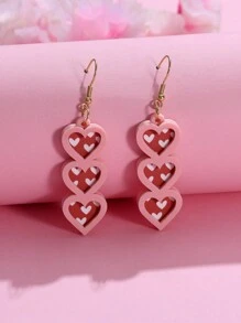 1Pair Valentine's Day Pink Heart Drop Earring Jewelry For Women,Mom,Mother,Mother's Day,Gift - Earrings - View 5