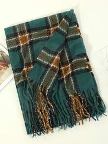 1條男士休閒格紋條紋設計英倫風裝飾流蘇圍巾,適合秋季、冬季、約會和日常穿著 - 彩色 - 查看 4