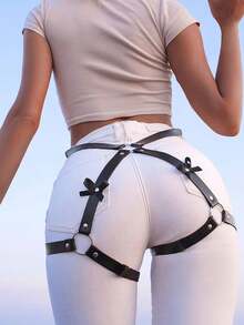 1個女性哥特風格pu皮革大腿吊帶腰帶,帶有蝴蝶結,適用於時尚配件
