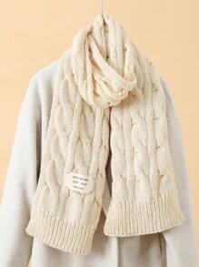 1入時尚厚實針織保暖圍巾,帶有扭曲紋路、頸部保護和防風功能,適合秋冬戶外活動和日常穿著 - 米色 - 查看 1