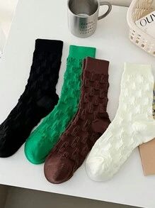 4 cặp/bộ Của phụ nữ Vớ giữa bắp chân , Mùa Xuân Mùa hè Mùa thu Hợp thời Màu thuần Bong bóng & Lưới Kết cấu Thể thao Vớ - Nhiều màu - Xem 2