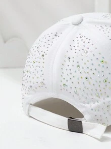 1 件裝女式 Ab 水鑽裝飾平頂帽帶遮陽板,可調式棒球帽適合戶外和日常使用,四季皆宜 - 白色 - 查看 3