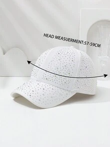 1 件裝女式 Ab 水鑽裝飾平頂帽帶遮陽板,可調式棒球帽適合戶外和日常使用,四季皆宜 - 白色 - 查看 4