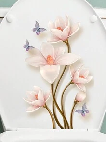 1 件簡約蓮花和蝴蝶形狀廁所貼紙適用於浴室廁所裝飾 - 彩色 - 查看 4