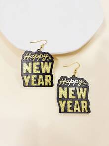 1對亞克力甜葡萄酒新年耳環,附黑卡&閃爍happy New Year印花紙板,適用於哥德舞派對、跨年晚會、聖誕節及送禮給好友 - 彩色 - 查看 3