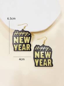 1對亞克力甜葡萄酒新年耳環,附黑卡&閃爍happy New Year印花紙板,適用於哥德舞派對、跨年晚會、聖誕節及送禮給好友 - 彩色 - 查看 5