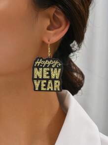 1對亞克力甜葡萄酒新年耳環,附黑卡&閃爍happy New Year印花紙板,適用於哥德舞派對、跨年晚會、聖誕節及送禮給好友 - 彩色 - 查看 1
