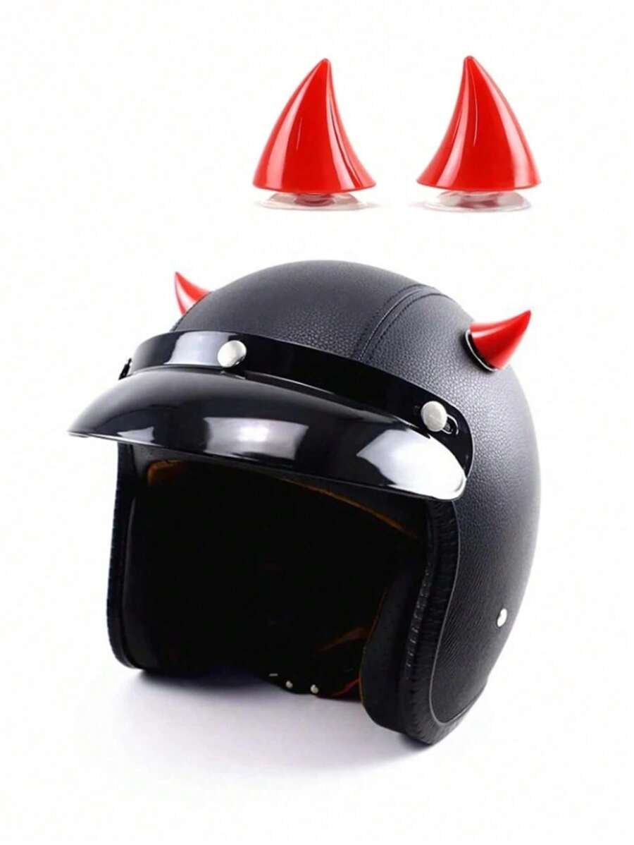2pcs Helmet Decoration Bull Horns For Motorcycle Helmet, Universal - Red - View 1