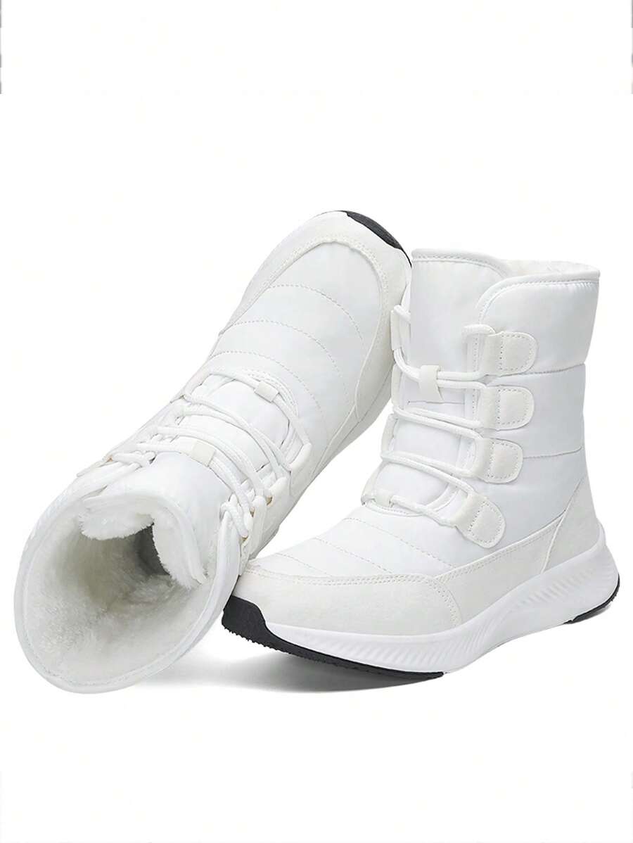 女士冬季雪地靴白色厚保暖防水戶外鞋防滑黑色滑雪靴 - 白色 - 查看 1