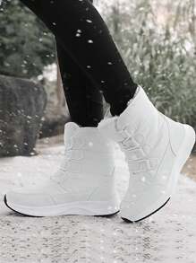 女士冬季雪地靴白色厚保暖防水戶外鞋防滑黑色滑雪靴 - 白色 - 查看 4