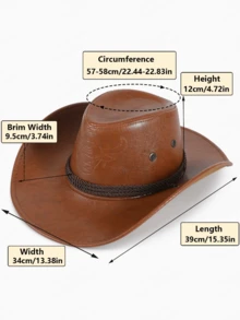 1pc Unisex Western Cowboy Hat With Patterns Textures For Outdoor Activities And Sun Protection, Autumn And Winter - Multicolor - View 6