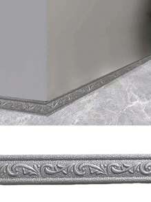 1pc Self-Adhesive 3d Stereo Waistline Baseboard Line Sticker Decorative Frame Wallpaper For Waterproof Skirting Line, Top Corner Line, Wall Bottom Sticker,Renovation Stickers Peel Wall Panels,Wall Paper, Wallpapers,Spring Decoration Items Refresh Your Home,Rama Decoration Stickers - Silver - View 2