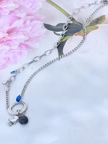 1入時尚優雅的不鏽鋼鑽石項鍊,適用於日常穿著、商務、派對、萬聖節、聖誕、告白、婚禮、生日禮物