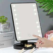 Espejo con luz LED para con soporte para maquillaje o cosmeticos. Espejo de mesa que funciona con pilas AA. Espejo con brillo portatil, luz de tocador con 16 LED. - Blanco - Ver 4