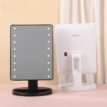 Espejo con luz LED para con soporte para maquillaje o cosmeticos. Espejo de mesa que funciona con pilas AA. Espejo con brillo portatil, luz de tocador con 16 LED. - Blanco - Ver 5