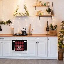 1入組聖誕節主題設計的方格檢查棉布碗布,鹿、雪花和英文字母印花,廚房清潔布適用於家居紡織品 - 彩色 - 查看 5