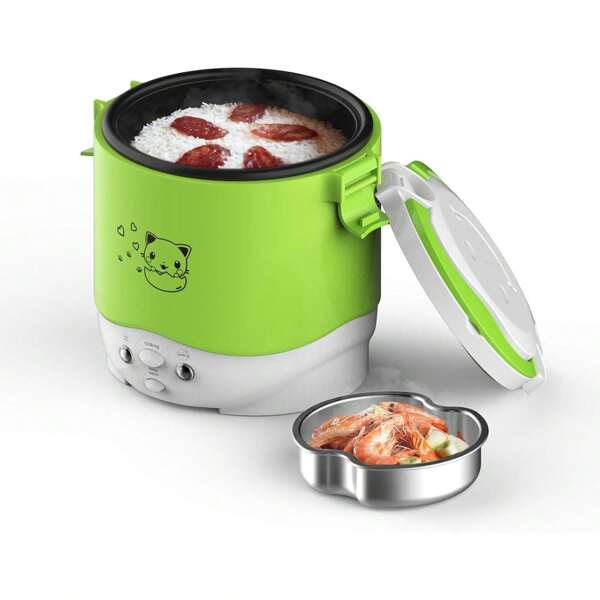 Mini Rice Cooker, 1L Travel Rice Cooker Small 12V For Car, Cooking For Soup Porridge and Rice, Cooking Heating and Keeping Warm FunctionGreen