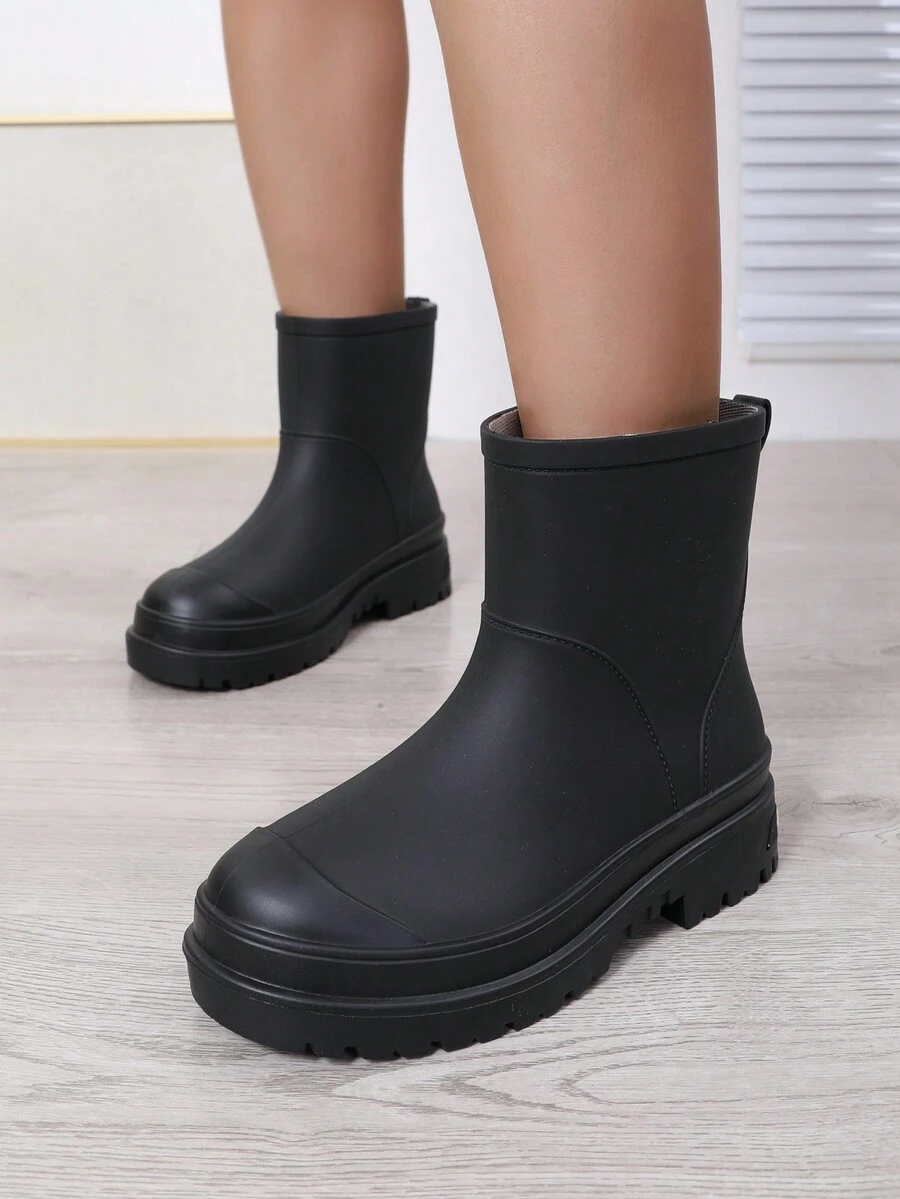 Mới Của phụ nữ Không thấm nước Giày ống Với Dày Giữa bắp chân Đơn giản Đúng mốt Giày Mưa , Ngoài trời Mềm mại Không thấm nước , Ấm áp Giày đi mưa Đối với Quý cô - màu đen - Xem 1