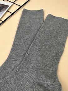 3對/套女士時尚銀色洋蔥線雙針疊層中筒襪,秋冬款 - 彩色 - 查看 2