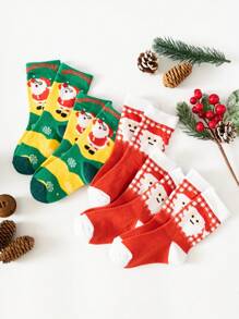 Five Pairs Of Children's Christmas Socks, Cute Mid-calf Socks, Santa Socks - Multicolor - View 1