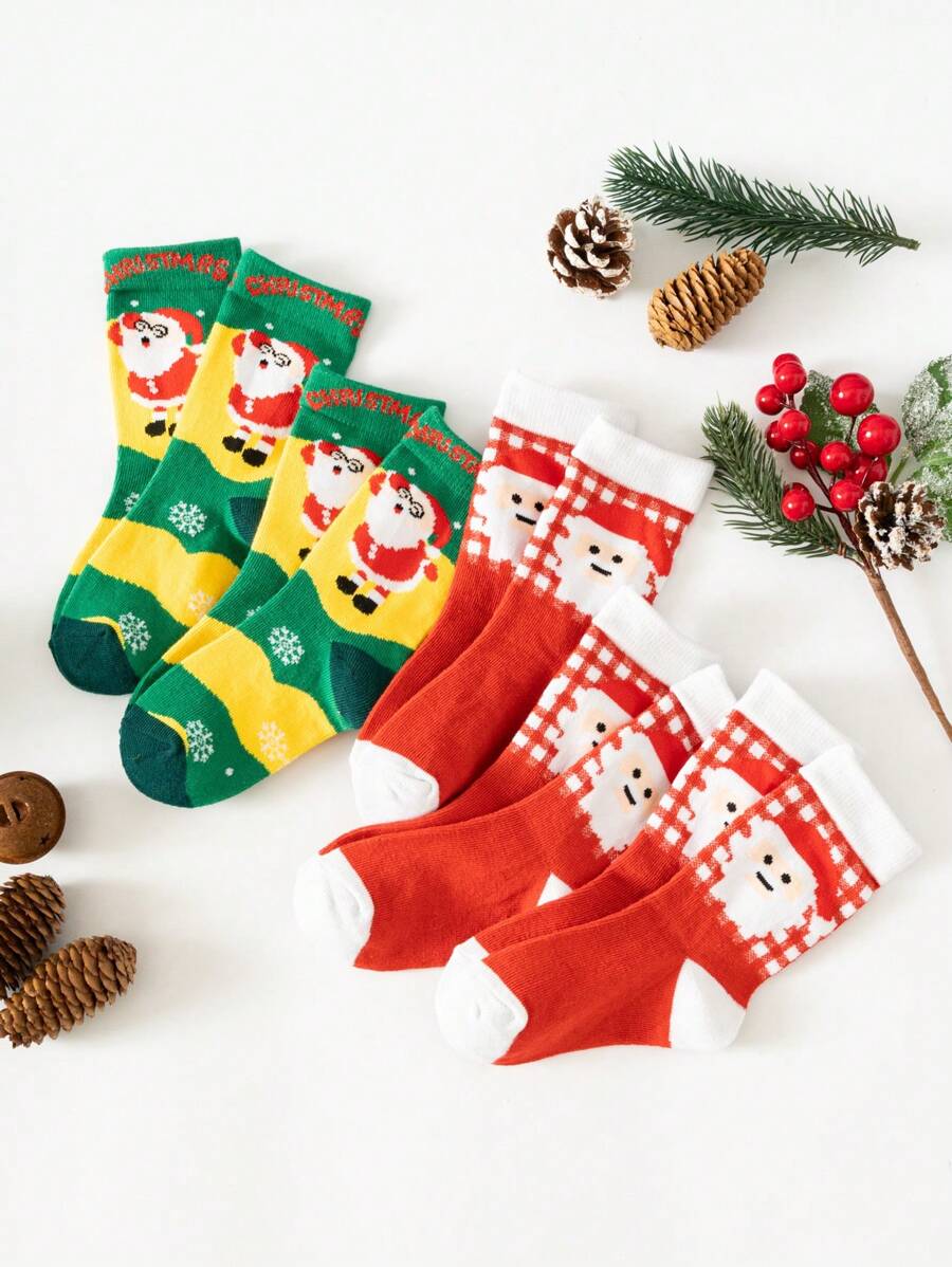Five Pairs Of Children's Christmas Socks, Cute Mid-calf Socks, Santa Socks - Multicolor - View 1