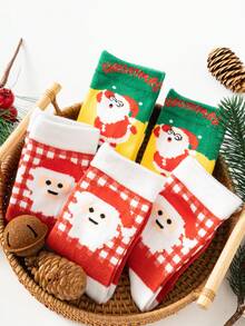 Five Pairs Of Children's Christmas Socks, Cute Mid-calf Socks, Santa Socks - Multicolor - View 4