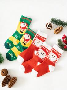 Five Pairs Of Children's Christmas Socks, Cute Mid-calf Socks, Santa Socks - Multicolor - View 3